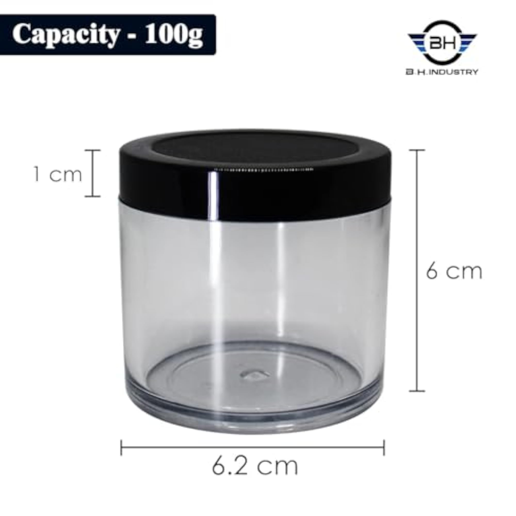Clear Acrylic Jars with Black Outer Lid, Reusable Cosmetic Containers